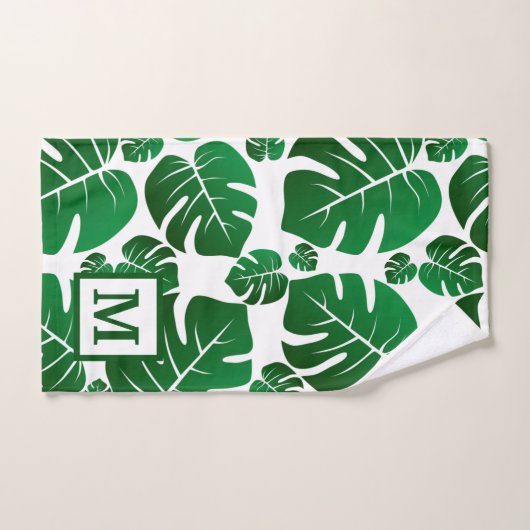 Monogram Hawaii Monstera Plant Palm Leaves Bad Handdoek (Handdoek)