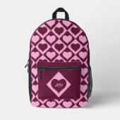 Monogram Heart Checkerboard Patroon Bordeaux Roze  Bedrukte Rugzak (Voorkant)