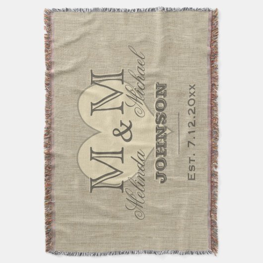 Monogram Heart | Rustic Linen Kijk Deken (Voorkant Verticaal)