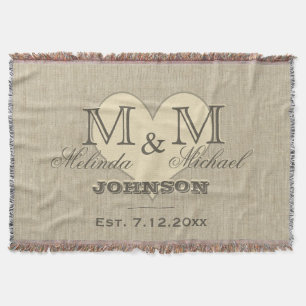 Monogram Heart   Rustic Linen Kijk Deken