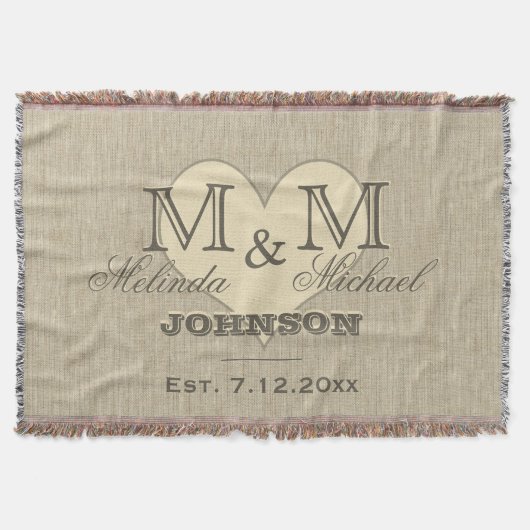 Monogram Heart | Rustic Linen Kijk Deken (Voorkant)