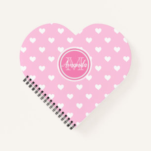 Monogram Heart Shaped Notebook: Roze witte harten Notitieboek