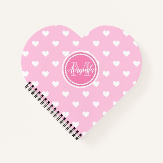 Monogram Heart Shaped Notebook: Roze witte harten Notitieboek (Voorkant)