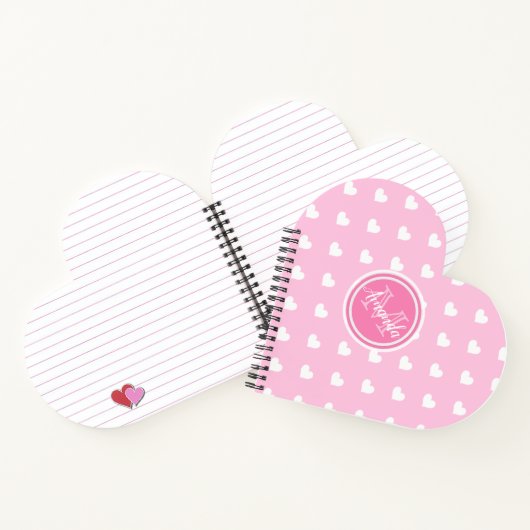 Monogram Heart Shaped Notebook: Roze witte harten Notitieboek (Binnen)