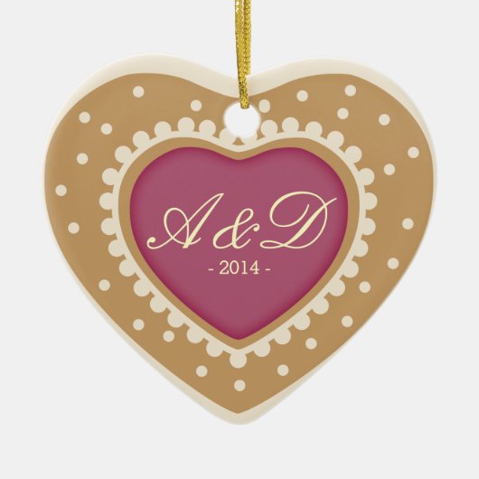 Monogram Heart Sugar Cookie Keramisch Ornament (Voorkant)