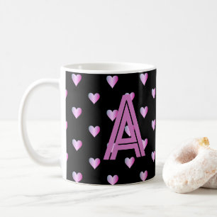 Monogram Hearts Black Paars Koffiemok