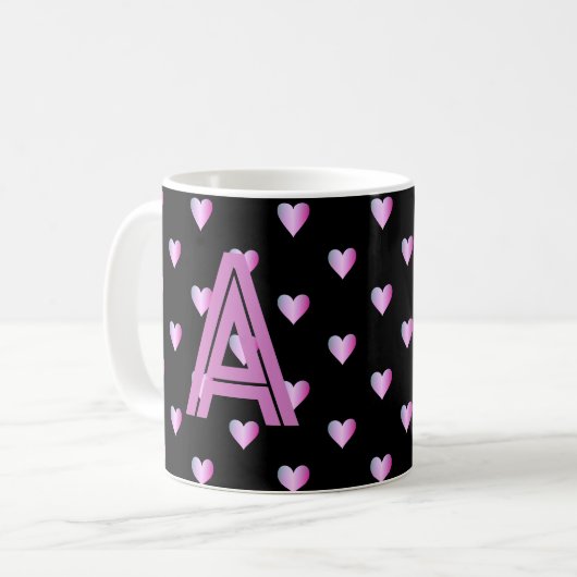 Monogram Hearts Black Paars Koffiemok (Voorkant links)