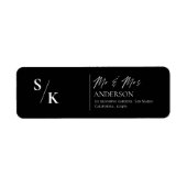 Monogram Hedendaags Zwart Wit Trouwadres Etiket (Voorkant)