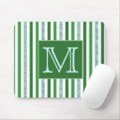 Monogram hedendaagse groene zilver Glitter Stripes Muismat (Met muis)