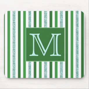 Monogram hedendaagse groene zilver Glitter Stripes Muismat