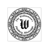 Monogram heeft een ronde filigraan-surround met na rubberstempel (Afrduk)