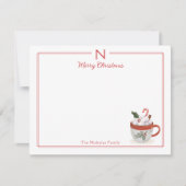 Monogram Heet Cacao Rode Rand Kerst Stationery Notitiekaartje (Voorkant)