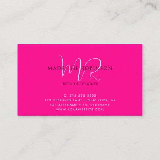 Monogram Heet Roze Elegant Vrouwelijk Minimalist Visitekaartje (Achterkant)