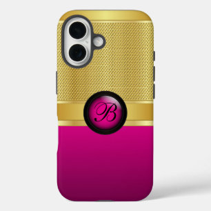 Monogram Heet Roze en Goud Netwerk iPhone 16 Hoesje