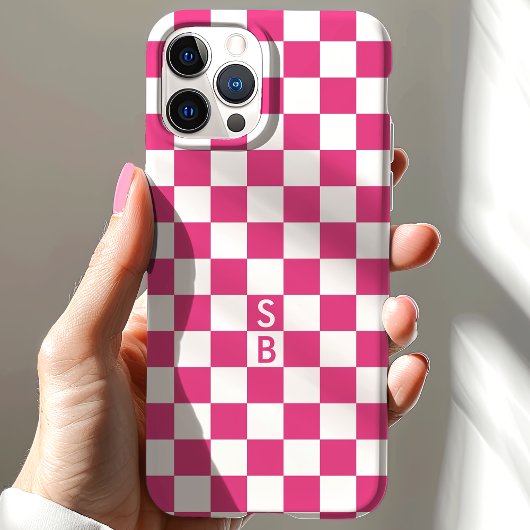 Monogram Heet Roze en Wit Checkerboard Patroon Case-Mate iPhone Case