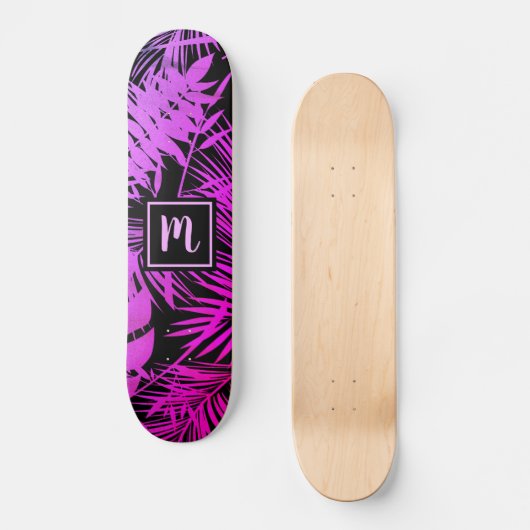 Monogram heet roze paarse ombre blad cool trendy persoonlijk skateboard (Voorkant)