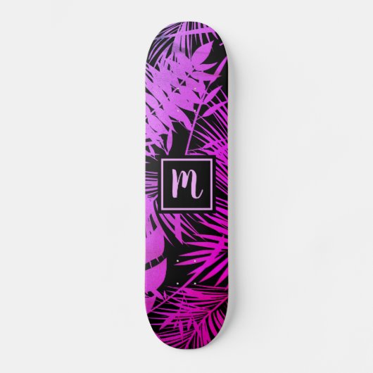 Monogram heet roze paarse ombre blad cool trendy persoonlijk skateboard (Voorkant)
