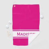 Monogram heet Roze Witte Stripe Naam Modern Golfhanddoek (Insitu)