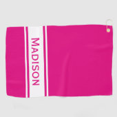 Monogram heet Roze Witte Stripe Naam Modern Golfhanddoek (Horizontaal)