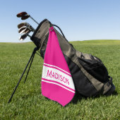 Monogram heet Roze Witte Stripe Naam Modern Golfhanddoek (Groen)