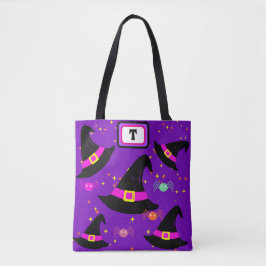 Monogram Heksen Halloween Petten Paarse Canvas tas