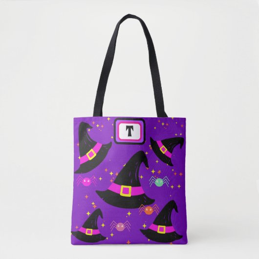 Monogram Heksen Halloween Petten Paarse Canvas tas (Voorkant)