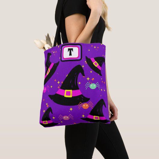 Monogram Heksen Halloween Petten Paarse Canvas tas (Dichtbij)