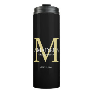 Monogram helder geel benoemde thermische tumbler thermosbeker