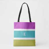 Monogram Helder Gestreept Roze Blauw Groen Patroon Tote Bag (Voorkant)