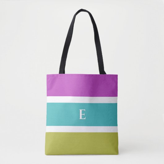 Monogram Helder Gestreept Roze Blauw Groen Patroon Tote Bag (Voorkant)