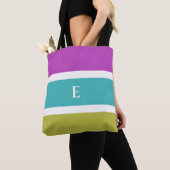 Monogram Helder Gestreept Roze Blauw Groen Patroon Tote Bag (Dichtbij)