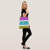 Monogram Helder Gestreept Roze Blauw Groen Patroon Tote Bag (Op model)
