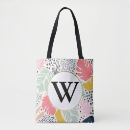 Monogram Helder Zomer Tropisch Collage Patroon Tote Bag