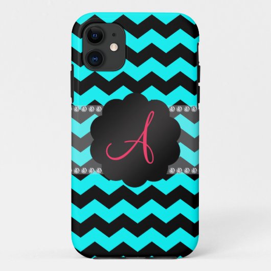 Monogram heldere aqua en zwarte chevrons Case-Mate iPhone case (Achterkant)