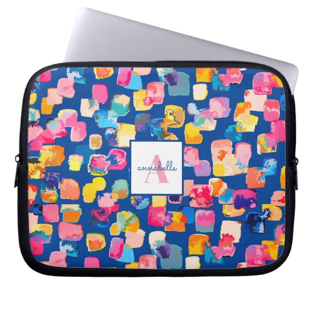 Monogram Heldere Geschilderde Abstracte Gepersonal Laptop Sleeve (Voorkant)