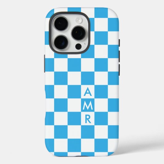 Monogram Hemelblauw Wit Geruit patroon Case-Mate iPhone Case (Achterkant)