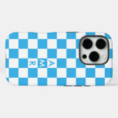 Monogram Hemelblauw Wit Geruit patroon Case-Mate iPhone Case (Achterkant (horizontaal))