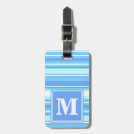 Monogram hemelblauwe strepen bagagelabel