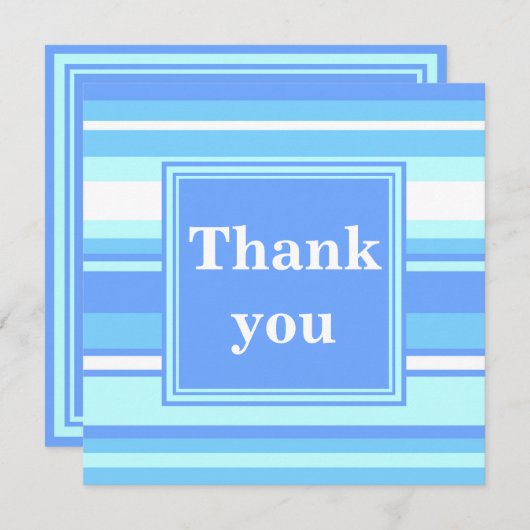 Monogram hemelblauwe strepen bedankkaart (Voorkant / Achterkant)