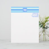 Monogram hemelblauwe strepen briefhoofd (Staand voorkant)