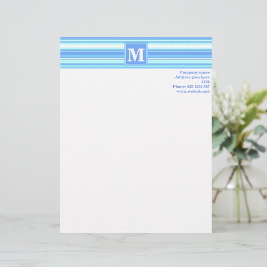Monogram hemelblauwe strepen briefhoofd (Staand voorkant)
