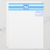 Monogram hemelblauwe strepen briefhoofd (Voorkant / Achterkant)