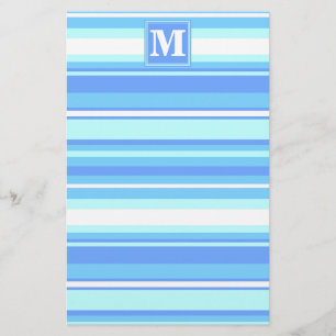 Monogram hemelblauwe strepen briefpapier