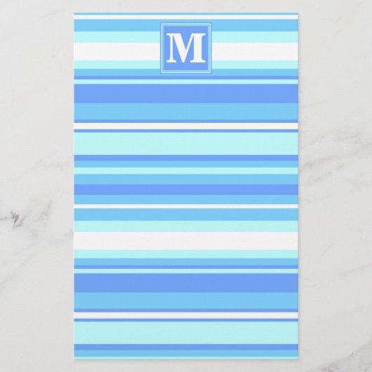 Monogram hemelblauwe strepen briefpapier (Voorkant)