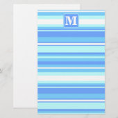 Monogram hemelblauwe strepen briefpapier (Voorkant / Achterkant)