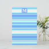 Monogram hemelblauwe strepen briefpapier (Staand voorkant)