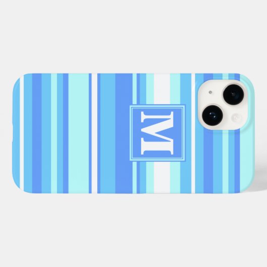 Monogram hemelblauwe strepen Case-Mate iPhone case (Achterkant (horizontaal))