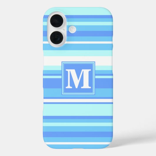 Monogram hemelblauwe strepen Case-Mate iPhone case (Achterkant)