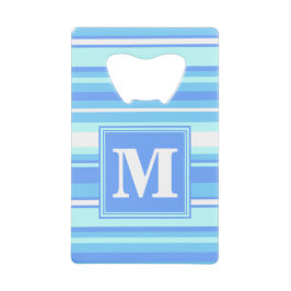 Monogram hemelblauwe strepen creditkaart flessenopener