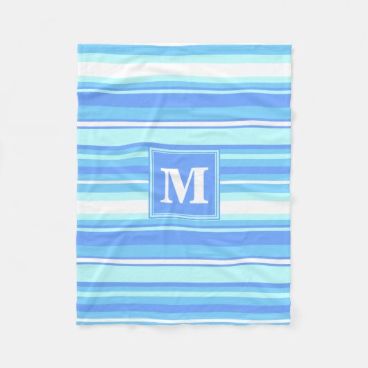 Monogram hemelblauwe strepen fleece deken (Voorkant)